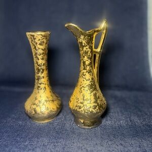 Vintage MCM - Elynor China Weeping 22K Gold Bud Vase & Pitcher - Made in USA